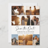 Modern zwart save the date 8 foto grid collage (Voorkant)