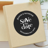 Modern Zwart Save The Date Bruiloft Aankondiging Ronde Sticker