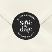 Modern Zwart Save The Date Bruiloft Aankondiging Ronde Sticker