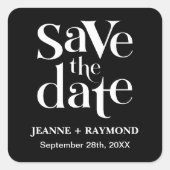 Modern Zwart Save The Date Bruiloft Aankondiging Vierkante Sticker (Voorkant)