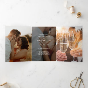 Modern zwart Save The Date Fototypografie Tri-Fo Drieluik Uitnodiging