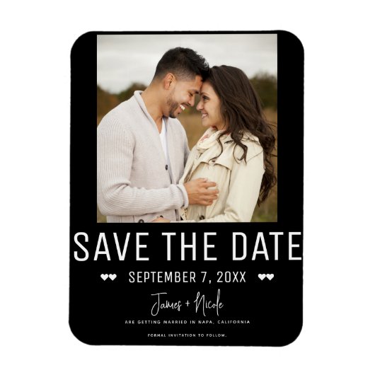 Modern Zwart Save the Date Trouwfoto Magneet (Verticaal)