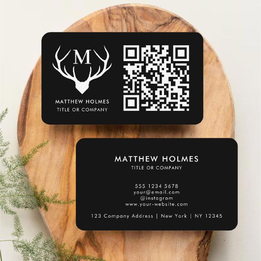 Modern zwart scanbaar QR-code Monogram Uniek Visitekaartje
