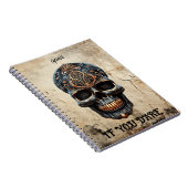 Modern  Zwart Schedel Oud Papier Custom Quote Notitieboek (Rechterzijde)
