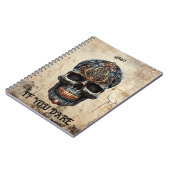 Modern  Zwart Schedel Oud Papier Custom Quote Notitieboek (Linkerzijde)