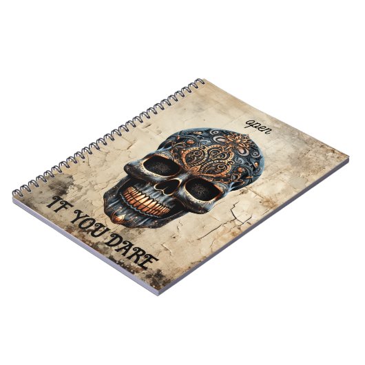 Modern  Zwart Schedel Oud Papier Custom Quote Notitieboek (Linkerzijde)