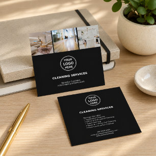 Modern Zwart Schoonmaakbedrijf Foto Logo Vierkante Visitekaartje