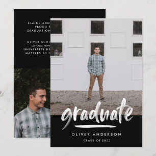 Modern zwart script 3 foto stijlvol afstuderen kaart