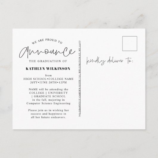 Modern zwart Script 4 Photo Collage Afstuderen Aankondigingskaart (Achterkant)