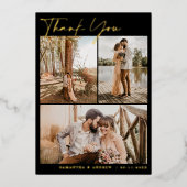 Modern zwart script 6 foto's bruiloft folie uitnodiging (Voorkant)