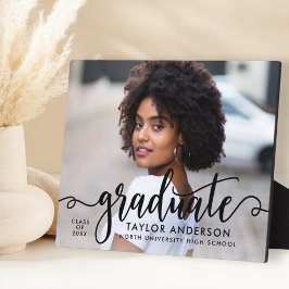 Modern zwart script Afstuderen foto-Afstuderen Fotoplaat