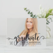 Modern zwart script Afstuderen foto-Afstuderen Kaart (Staand voorkant)