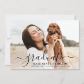 Modern zwart script Afstuderen foto-Afstuderen Kaart (Voorkant)