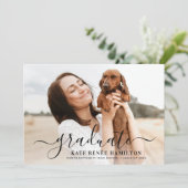 Modern zwart script Afstuderen foto-Afstuderen Kaart (Staand voorkant)