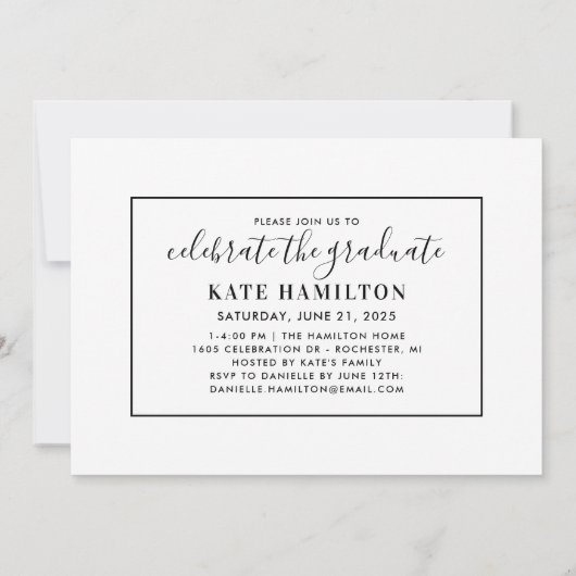 Modern zwart script Afstuderen foto-Afstuderen Kaart (Achterkant)
