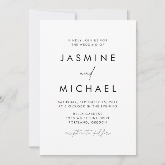 Modern zwart script alles in één QR code bruiloft Kaart (Voorkant)