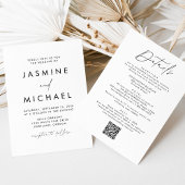 Modern zwart script alles in één QR code bruiloft Kaart