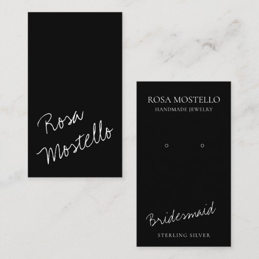 Modern zwart-Script Bridesmaid oorscherm Visitekaartje (Voorkant / Achterkant)