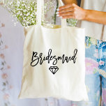 Modern zwart script bruidsmeisje diamant tote bag<br><div class="desc">Laat iedereen weten dat je een bruidsmeisje bent met een chique,  moderne "bruidsmeisje" diamanten canvas tas. Deze prachtige canvas tas is de perfecte manier om te zeggen dank u voor het zijn van een bruidsmeisje.</div>