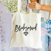 Modern zwart script bruidsmeisje diamant tote bag