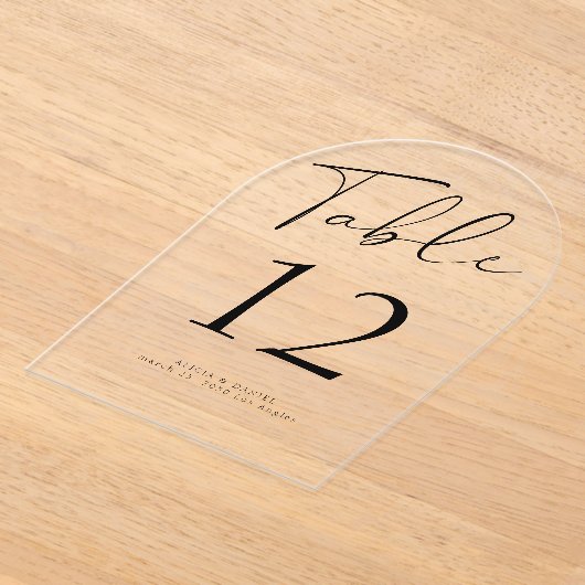 Modern zwart script bruiloft acryl tafel nummer acryl uitnodigingen (Laagn)