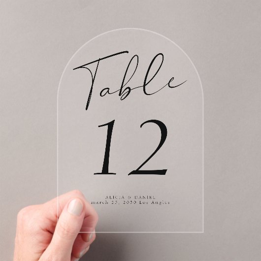 Modern zwart script bruiloft acryl tafel nummer acryl uitnodigingen (Insitu (Draagbaar))