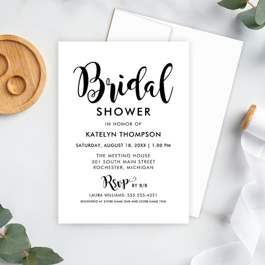 Modern zwart script bruiloft Vrijgezellenfeest Kaart