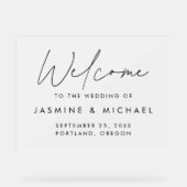Modern Zwart Script Bruiloft Welkom Frosted Acryl Bord (Voorkant)