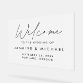 Modern Zwart Script Bruiloft Welkom Frosted Acryl Bord (Hoek)