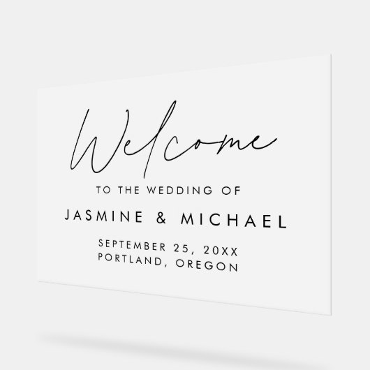 Modern Zwart Script Bruiloft Welkom Frosted Acryl Bord (Hoek)