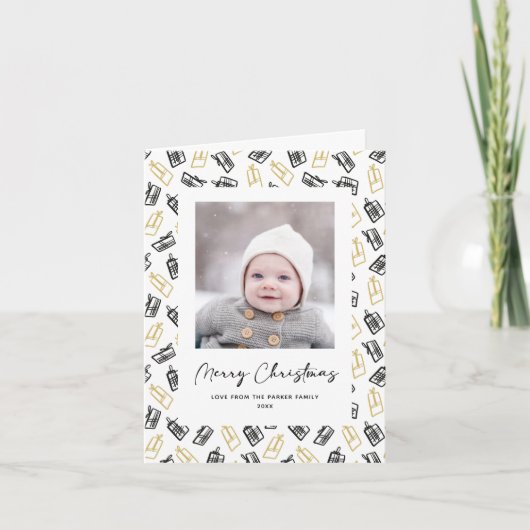 Modern zwart Script Cute Gold Black Giften Pattern Feestdagen Kaart (Voorkant)