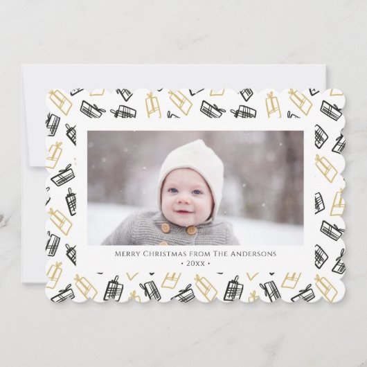 Modern zwart Script Cute Gold Black Giften Pattern Feestdagenkaart (Voorkant)