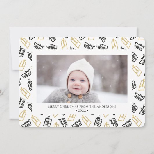 Modern zwart Script Cute Gold Black Giften Pattern Feestdagenkaart (Voorkant)