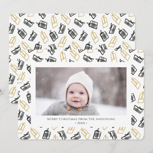 Modern zwart Script Cute Gold Black Giften Pattern Feestdagenkaart (Voorkant / Achterkant)