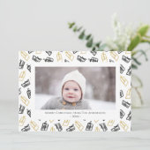 Modern zwart Script Cute Gold Black Giften Pattern Feestdagenkaart (Staand voorkant)