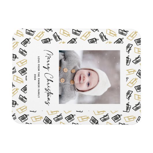 Modern zwart Script Cute Gold Black Giften Pattern Magneet (Horizontaal)