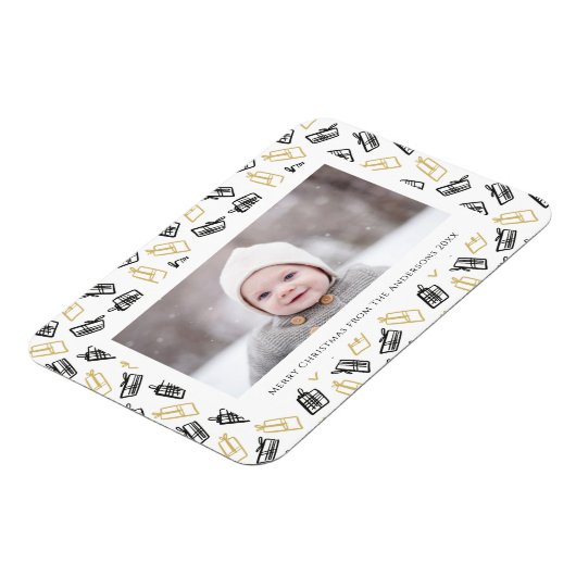 Modern zwart Script Cute Gold Black Giften Pattern Magneet (Linkerzijde)