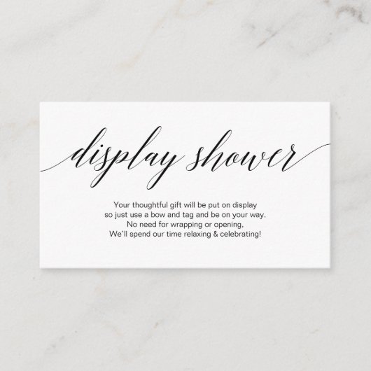 Modern zwart script, Display Shower Informatiekaartje (Voorkant)