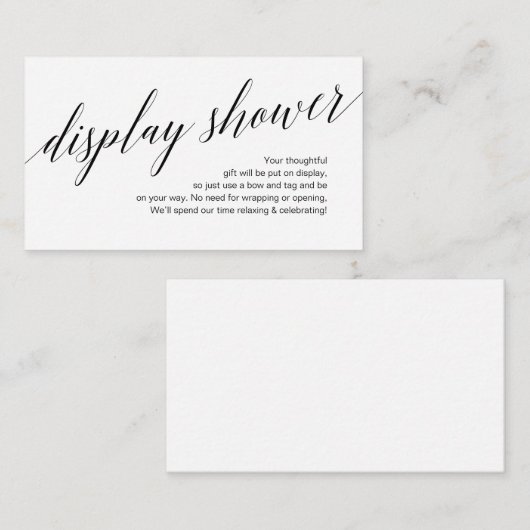 Modern zwart script, Display Shower Informatiekaartje (Voorkant / Achterkant)