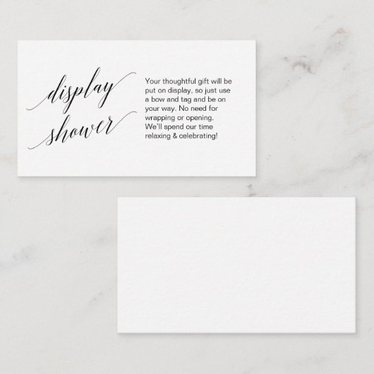 Modern zwart script, Display Shower Informatiekaartje (Voorkant / Achterkant)