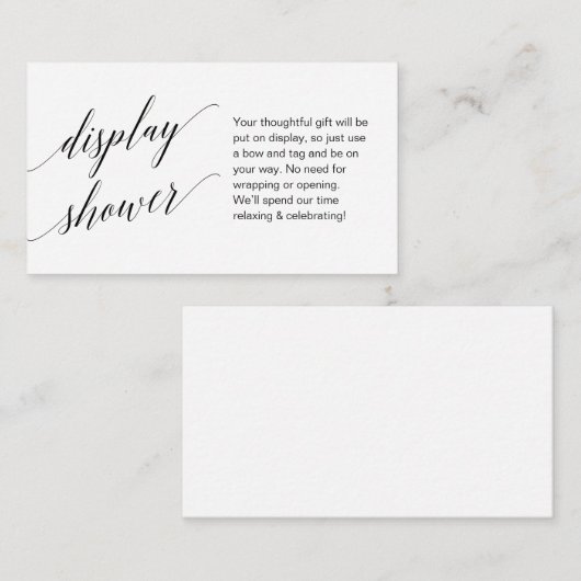 Modern zwart script, Display Shower Informatiekaartje (Voorkant / Achterkant)