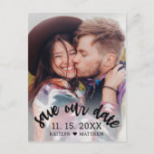 Modern Zwart Script Foto Bruiloft Save Our Date Aankondigingskaart (Voorkant)