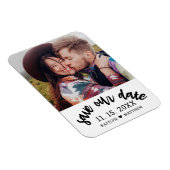 Modern Zwart Script Foto Bruiloft Save Our Date Magneet (Rechterzijde)