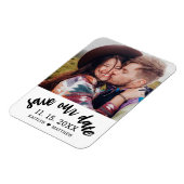 Modern Zwart Script Foto Bruiloft Save Our Date Magneet (Linkerzijde)