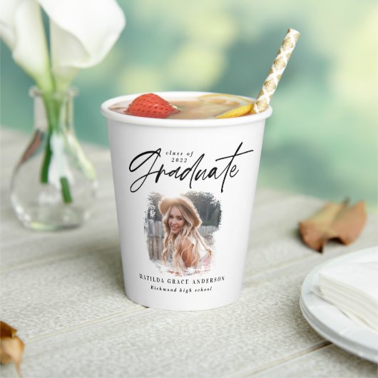 Modern zwart script foto elegant afstuderen papieren bekers (Insitu)