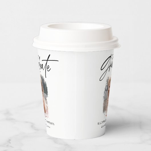 Modern zwart script foto elegant afstuderen papieren bekers (Rechts)