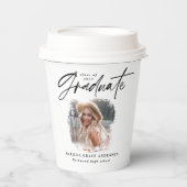Modern zwart script foto elegant afstuderen papieren bekers (Voorkant)