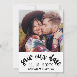 Modern zwart script foto minimalistische bruiloft save the date