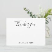 Modern zwart script gepersonaliseerde bruiloft bedankkaart (Staand voorkant)