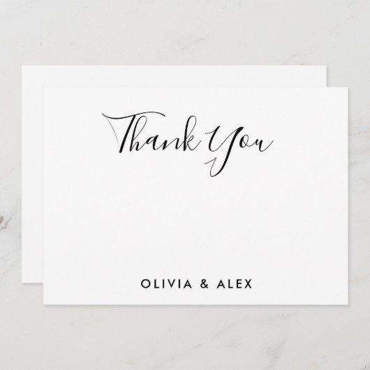 Modern zwart script gepersonaliseerde bruiloft bedankkaart (Voorkant / Achterkant)